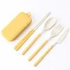 Wheat Straw Folding Cutlery Set Kids Knife Fork Spoon Chopsticks Portable Dinnerware Kits Flatware Sets for Travelling Camping T2I52820