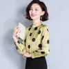 Blusas Mujer Bahar Uzun Kollu Standı Yaka Polka Dot Şifon Bluz Kadın Kore Zarif Slim Fit Lady Tops 9045 50 210427