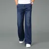 Бесплатный мужской летний тонкий светлый вес широкогазовый прямые джинсы плюс размер бизнес случайные вспышки брюки черный синий 210723