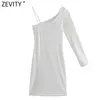 Women Sexy Single Shoulder Asymmetrical Shirt Dress Female Chic Side Zipper White Casual Slim Mini Vestidos DS8276 210420