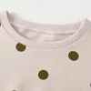 Printemps Automne Enfants Ensembles Filles Polka Dot T-shirt en coton imprimé + Jupe à bretelles Ensemble 2 pièces KidsClothes 4-13Y 210515