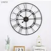 Reloj de pared grande de hierro forjado negro, dorado y plateado, de 24 pulgadas, simplemente silencioso, de cuarzo, para sala de estar, decoración del hogar, reloj 210414