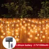 Strings 3M/5M LED Solar Icicle String Lights Waterproof Curtain Christmas For Bedroom Patio Garden With Remote