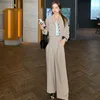 Spring Fashion Jacket Set Office Lady Sexy Women Suit Wide Leg Pants Work Outfits 2 Piece Costume 210529