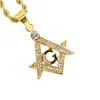 Ouro de aço inoxidável Freemason Masonaria Pingente Maçonico com Cristal Branco CZ Compasta Colar quadrado Pingentes Jóias para Homens Mulheres Presente