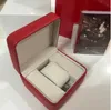 nowy kwadratowy czerwony na pudełko na zegarek, książeczka, karty i papiery w języku angielskim. Oryginalne pudełka na zegarki