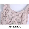 KPYTOMOA femmes mode broderie florale recadrée tricoté débardeurs Vintage larges bretelles avec volants femme Camis Mujer 210623