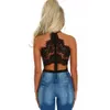 Głębokie V Neck Halter Koronki Mesh Rzęsy Wysokiej Talii Body Kobiet Bez Rękawów Body Top Hollow Out Palysits Kobiet Pajaciki 210517