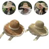 Breda brim hattar kvinnor män sommarvävd halm sol hatt platt spets bohemisk utomhus solskyddsmedel justerbar panama fiskare båt strand oliv22
