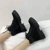 Boots 2021 Winter Woment Women's Fashion Lace-up ankle Hasp Low-Cheele Round Tee Square-Bull-Pul-Pul Botas Mujer