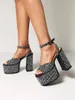 2022 Новый стиль Lady замшевые женские кожаные 14 см коренастые сандалии на высоком каблуке алмазные 6 см платформы Peep-носок свадебные вечеринки обувь лодыжки ремешок Мэри Джейн пряжка размером 34-43