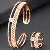 Earrings & Necklace Blachette Luxury African Nigerian Trend Open Bangle Ring 2PCS For Women Wedding Party Daily Shou Dubai Jewelry Accessori