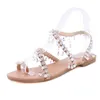 Netto Red Duże Roman Pearl Sandals Handmade Zroszony Płaskie Sandały Kobiety