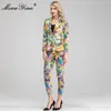 Ensemble de créateurs de mode automne femmes costume à manches longues hauts + 3/4 pantalons baroque vintage imprimé joli ensemble deux pièces 210524