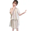 Dzieci Ubrania Serce Tshirt + Krótkie Dzieci Dla Dziewczyn Letni Teenage Casual Style Costume 210527