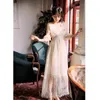 Elegant Female V-neck Ankle-Length Lace Chiffon Long Women Dress Empire Maxi Fairy Slim Ladies Party Dresses Summer 210603