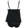 Plus Size Swimwear Kobiety Czarny Tankini Tummy Control Swimwear Tank Top Retro Solid Swimsuit z szorty Dwa kawałek kostium kąpielowy 210407