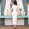 Odzież Etniczna Krótki Rękaw Vintage Lady Qipao Sexy Slim Oriental Classic Cheongsam Tradycyjny Mandarin Collar Chinese Dress Gospodyni Prom