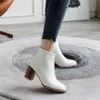 Buty Biała Kostka Dla Kobiet Chunky High Heel Jesień Zima Szpiczasty Palec Botki Kobieta Moda Zipper Beige Black 2021