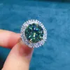 Anéis de cluster S925 prata esterlina 5ct azul-verde moissanite anel de diamante vvs passado teste perfeito corte mulheres moda jóias de luxo