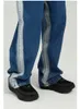 IEFB azul escuro coreano personalidade cor contraste patchwork tendência moda solta skinny jeans homens 9y7095 210524