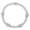 Iced Out Bling 5a Cubic Zirconia asfalterad rosa CZ hjärta charm choker halsband kvinnor flickvän gåva 12mm kubanska länk kedja smycken kedjor