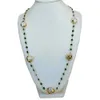 Y·YING Cultured White Coin Pearl Green Crystal Chain Long Necklace 32"