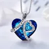 Elegant Love Heart Sapphire Necklace I Loves you forever Austrian Crystal Pendent Necklace for Women Girlfriend Bride Wedding Jewelry Valentine's Day Gift