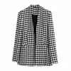 Women's Tracksuits Women 2021 Fashion Office Wear Plaid Printing Double Breasted Blazer Coat Vintage Long Sleeve Pockets Female Outerwear Ch