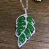 Natural verde jaspe folha forma 925 pingente de inlay de prata com corrente livre para mulheres jóias jade colar