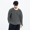 IEFB Per-vente Vêtements pour hommes Japonais Stretch Tissu Plissé Lâche Tops Col Rond Lâche À Manches Longues T-shirt Homme Nouveau 9Y3057 210409