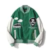 Mäns Jackor Streetwear Furry Cartoon Brev Broderi Baseball Män Hip Hop Patchwork Loose Varsity Bomber Coats Unisex Fashion 2021