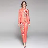 Spring Fashion Runway kostym för kvinnor Elegant långärmad blommigryckskjorta och byxor 2 stycken matchande set Office outfits n68995 210930