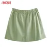 Tangada Women Green Buttons Skirts Faldas Mujer Zipper French Style Female Mini Skirt AB19 210609