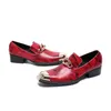 Fashion Slip On Genuine Leather Mens Red Dress Shoes Wedding Business Shoe Square Toe Gentlemen Men Oxford Shoe