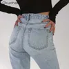 Jeans en vrac taille haute pour femmes mode confortable décontracté jambe droite pantalon baggy maman jeans lavés jeans petit ami 210715