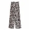 Damesbroek riem zwart print hoge getailleerde broek voor vrouwelijke vintage baggy rechte wijde been vrouw zip fly 210519