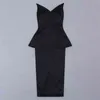 Women Sexy Strapless Satin Black Bodycon Dress Elegant Mid-calf Prom Celebrity Party Vestido 210527