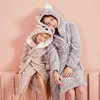 Enfants Peignoir Solide Couleur Dessin Animé Hoodies Filles Vêtements De Nuit Serviettes De Bain Doux Pyjamas 4-13 Ans Vêtements Pour Enfants 211130