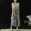Jumpse johnature Vintage Jumpsuits pour femmes Denim Draps Imprimer Floral Summer Pockets Femmes Combinaisons 210521