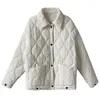 Modne krótkie bawełniane wyściełane Argyle Jacket Kobiety pikowane jesień zima lapel ciepły przewymiarowany pojedynczy płaszcz piersiowy 210520