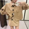 Klkxmyt automne deux pièces ensembles femmes mode poche chemises bouton veste manteau + Double boutonnage Shorts 2 ensemble 210527