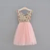 小売ガールプリンセスドレスベージュ花柄ふくらふれの丈柔らかいピンクのガーゼ背中のない甘い子供服2-7Y HH001 210610