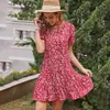 Foridol Floral Imprimer Robe Rouge Femmes Casual A-ligne Robe d'été surdimensionnée Plage Courte Vintage Boho Robe Plus Taille 210415