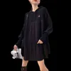 Herbst und Winter Mini gestrickt lose Kapuzenkragen All-Match Streetwear schwarzes Kleid für Damenmode 2A2462 210526
