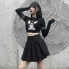 Goth T-shirt Y2K Crop Tops Kobiety Odzież Harajuku Graficzny Moto T Koszulki Vintage Punk Tees Kawaii Podstawowe Toppy 22188P 210712 \ t