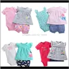 Setleri Giyim Bebek Çocuk Annelik Bırak Teslimat 2021 Doğan Bebek Tulum Suits 100Percent Pamuk 22 Tasarımlar Renkli Çizgili Nakış Flora C