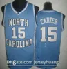 Top Quality 15 Vince Carter UNC Jersey North Carolina Blu Bianco Cucito NCAA College Basketball Maglie Pantaloncini ricamo tuta Taglia S-2XL