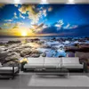 3D wallcovering papel de parede bonito pôr do sol brilho pelo mar cenário sala de estar quarto decor decoração pintura papéis de parede