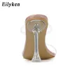 Eiluken 2021 New PVC Jelly Pantofle Otwarte Otwarte Otwarte Percex Sikike House Heels Crystal Kobiety Przezroczyste Sandały Heel Sandals Papps C0410